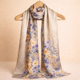 Beige Printed Hijab displayed on hanger, featuring soft chiffon fabric with floral patterns ideal for modest fashion and daily wear.