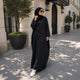 Black Batwing Casual Abaya with Button Detailing