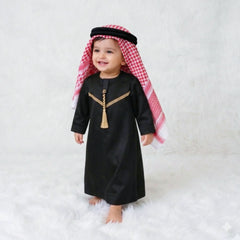 Black Omani Thobe Set for Baby Boy