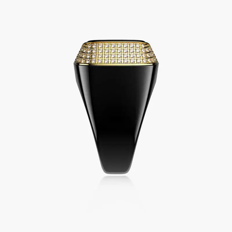 Side profile of black Zikr Ring with gold and Swarovski Zirconia. Premium Islamic ring for tasbeeh, perfect for gifting and devotion.