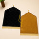 Dome Couple Janamaz Heart Set in black and golden with names, premium prayer mats for Islamic gift occasions, ideal for weddings or anniversaries.