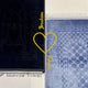 Close-up of personalized Rectangle Couple Prayer Mat Set with names Ibrahim and Fatima, joined by a heart. Perfect bridal or wedding gift.