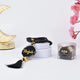 Black Crystal Tasbeeh with Name - 100 Beads displayed on a white box with gold accents, ideal handmade Islamic gift for Ramadan or Eid.