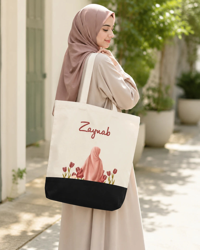 Blooming Veil Personalized Muslimah Tote Bag Main image
