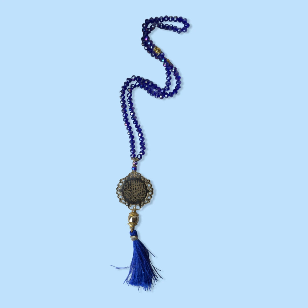 Blue Crystal Tasbeeh with Bismillah (100 Beads)