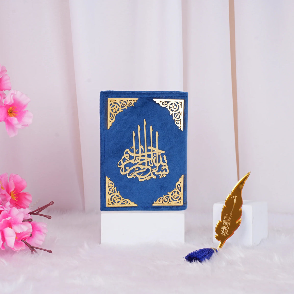 Mini Quran with Velvet Cover & Feather Bookmark