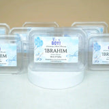 Aqiqah Meat Boxes Pack of 12 with custom name 'Ibrahim' and baby boy theme, ideal for hygienic gifting and distribution during celebrations.