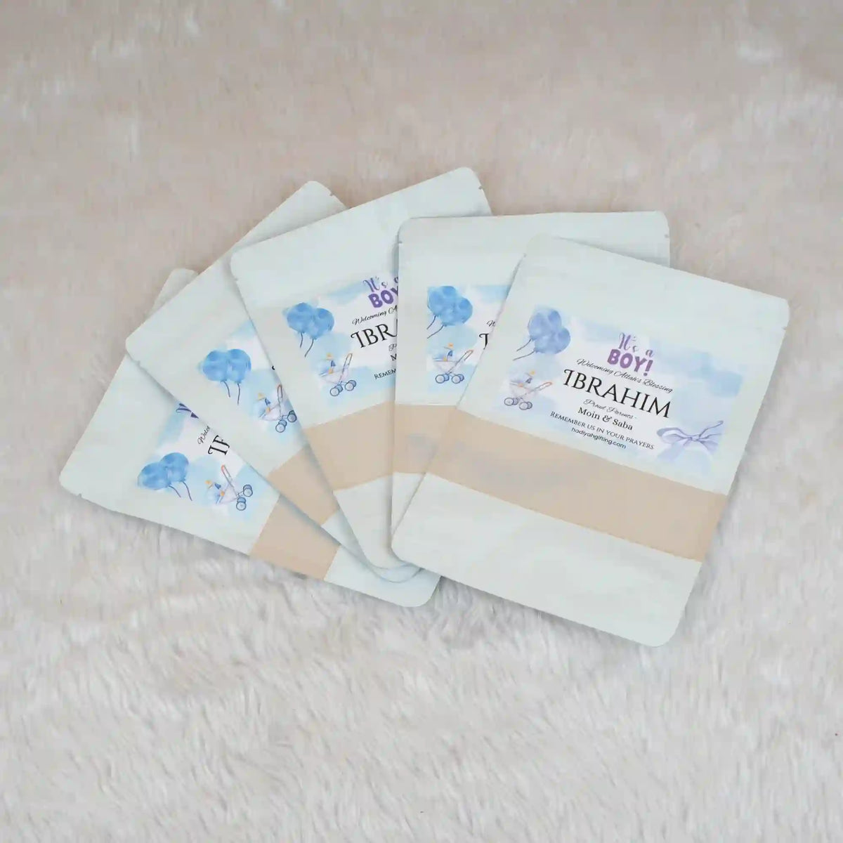 Aqiqah Meat Packets - meat packet | 12 units, customisation with baby boy-themed labels, ideal for wedding favors and Aqiqah gift baskets