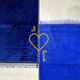 Blue Rectangle Couple Prayer Mat Set featuring two elegant janamaz with mosque motifs, personalized with names Isa and Sarah, ideal for wedding gifts.