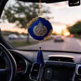 Blue Duet Golden Flakes Islamic car hanging with tassel