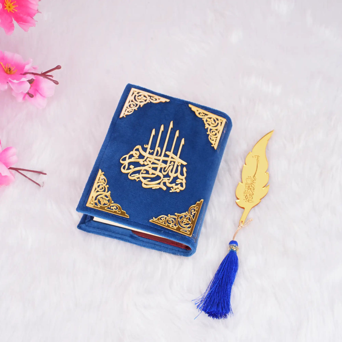 Blue Mini Quran with Feather Bookmark