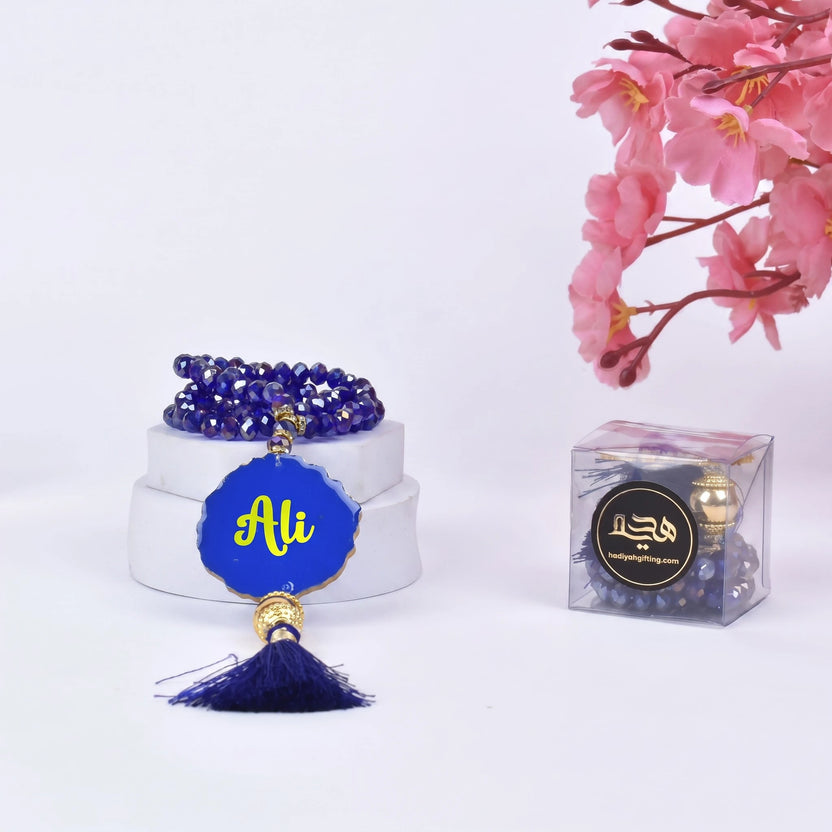 Blue Crystal Tasbeeh with name (100 beads) Main image