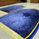 Soft velvet dome-shaped Couple Janamaz Set in deep blue with golden fringe, ideal for prayer and Islamic ceremonial gifting.