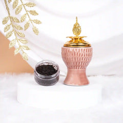 Blush Crown Bakhoor Burner with gold lid and textured ceramic base, ideal for Ramadan & EID home decor and bakhoor fragrance rituals.