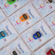 Diagonal layout of Hamza-themed digital Tasbeeh Favors in various colors, perfect for Islamic Aqiqah or wedding celebrations.
