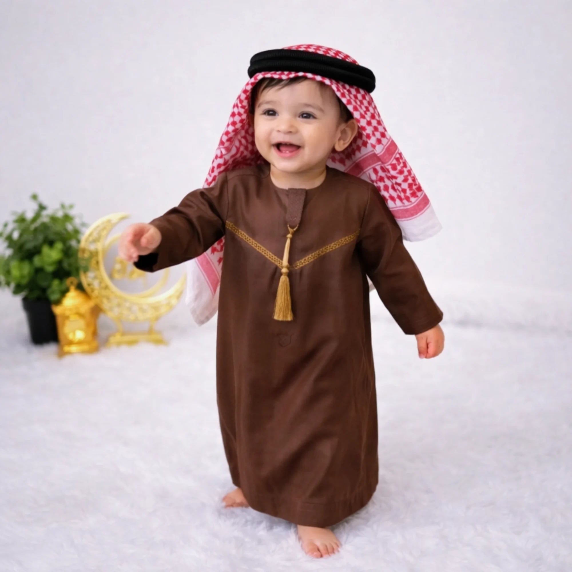 Brown Omani Thobe Set for Baby Boy Main image