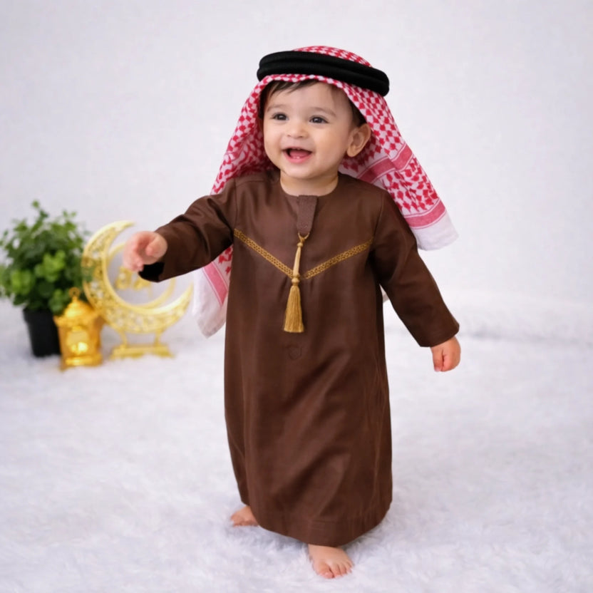 Brown Omani Thobe Set for Baby Boy Main image
