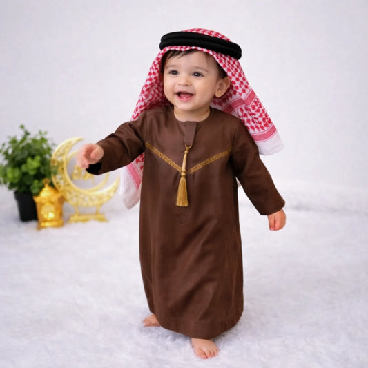 Brown Omani Thobe Set for Baby Boy