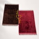 Brown & Maroon Couple Janamaz Set with heart design, featuring elegant Islamic motifs and soft velvet texture for wedding or bridal gifts.