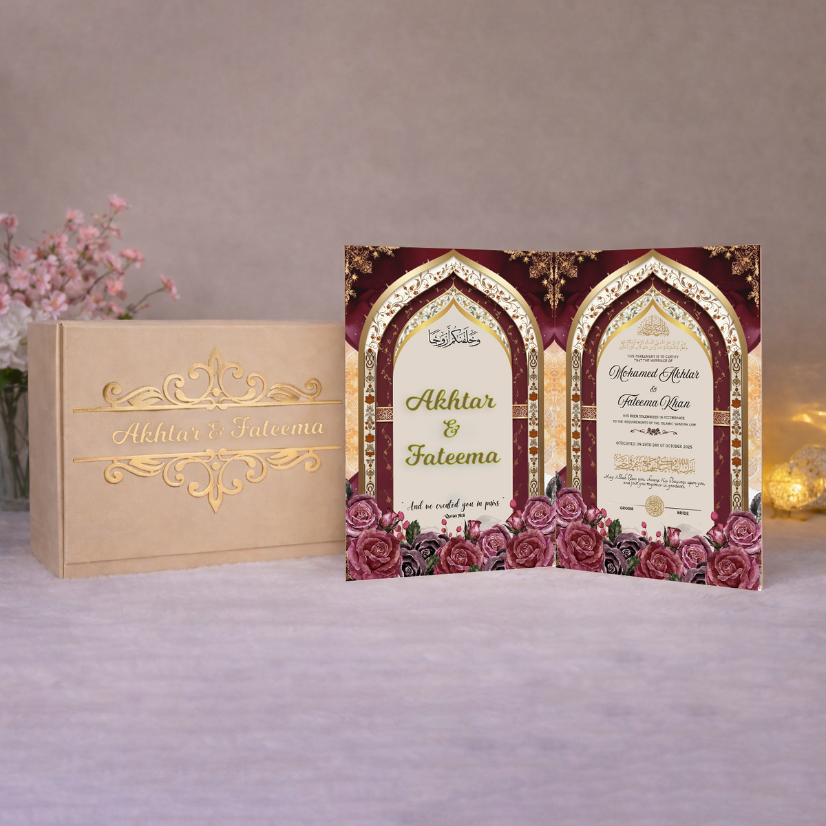 Nikah Nama Hamper with floral design and Islamic motifs