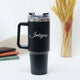 Black insulated tumbler with handle and custom name
