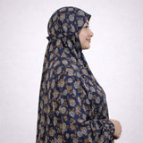 Side view of Prayer Dress 4 showcasing the secure fit of the premium chiffon hijab and elegant floral design for modest fashion.