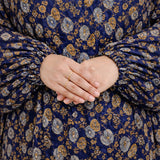 Close-up of Prayer Dress 4's gathered sleeve cuffs and floral pattern, highlighting comfort and detail in modest fashion accessories.