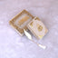 White Mini Tilawat-e-Quran velvet box set with glittery gold design and feather bookmark. Handmade ceremonial gift for Islamic occasions.