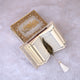 Open Mini Tilawat-e-Quran in offwhite velvet with feather bookmark, displayed with luxury gold-accented gift box for elegant religious gifting.