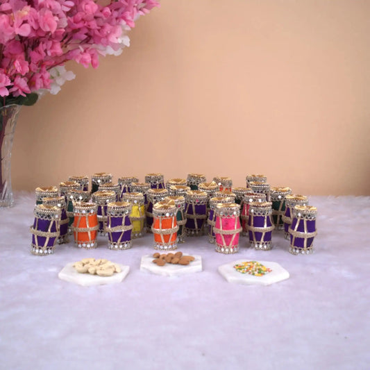 Elegant Islamic wedding gifts featuring traditional dry fruit dholkis