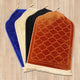 Four Dome Shaped Prayer Rugs in blue, beige, black, and brown with golden tassels, highlighting luxury prayer rug collection.
