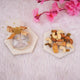 Golden Heart Nikah Favor pouch with assorted dry fruits displayed on marble coasters, perfect for religious wedding ceremonies and Nikah gift essentials.