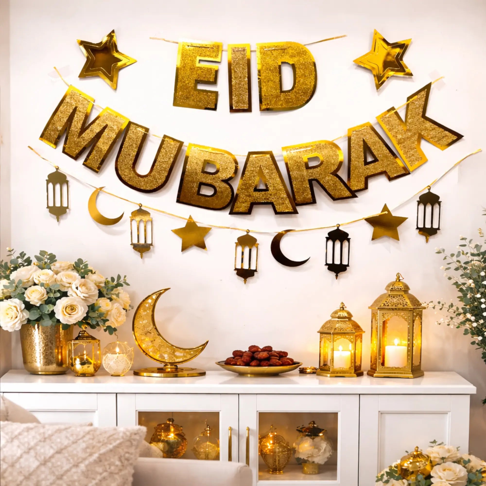 Ramadan Kareem Banner Ramadan Eid Mubarak Decorations for Home Wall Decor Ramadan Eid Al-Fitr Party Supplies