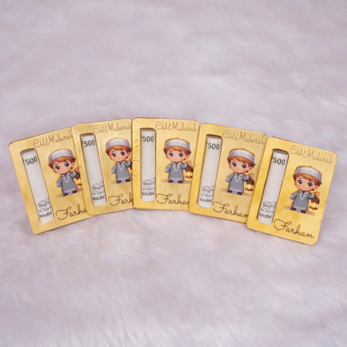 Eid Mubarak acrylic cards with cartoon boy design for Eid gifting
