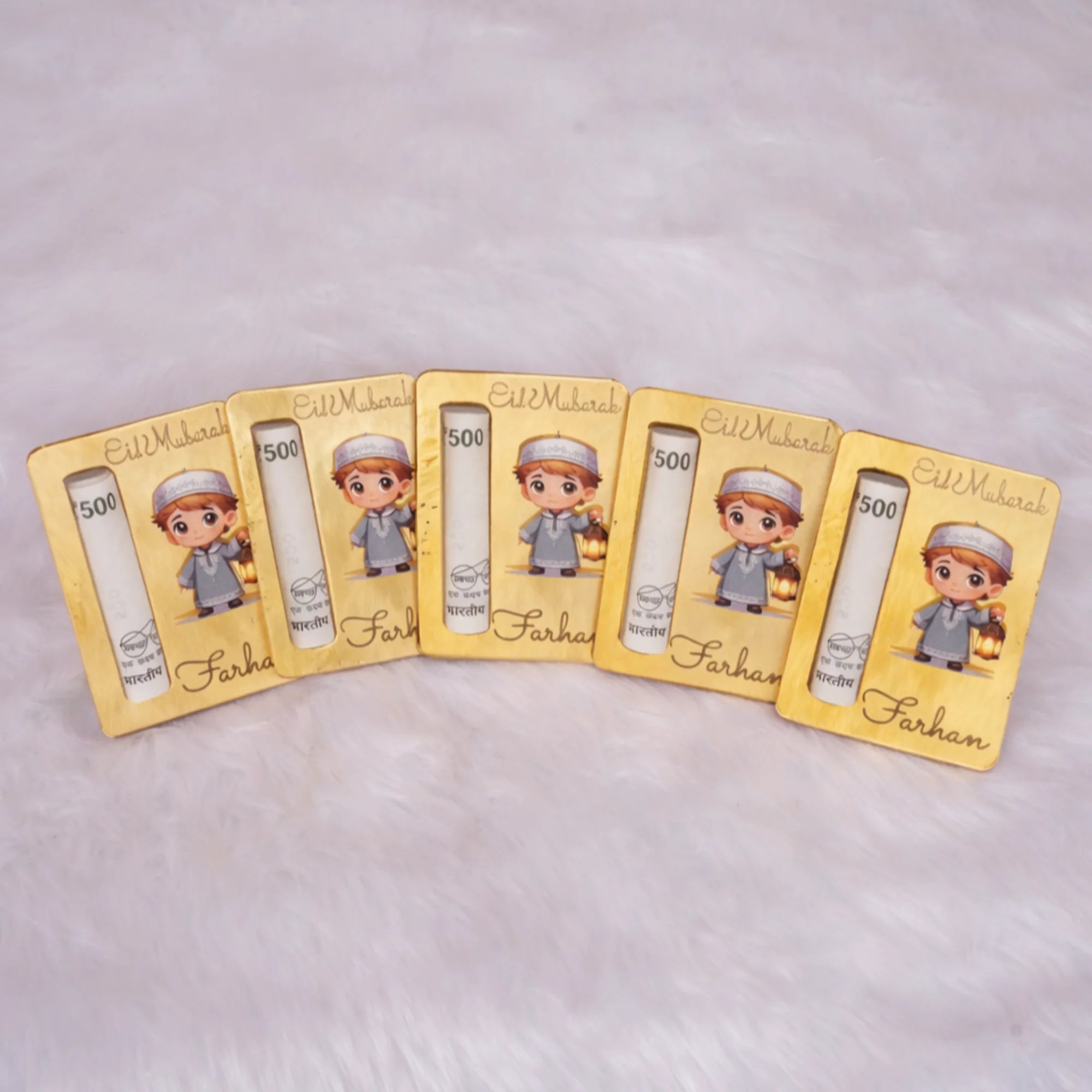 Eid Mubarak acrylic cards with cartoon boy design for Eid gifting