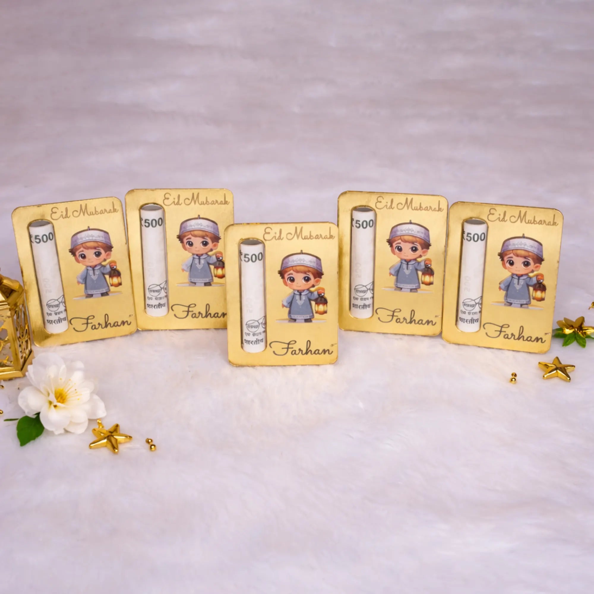 Eid Mubarak acrylic gift cards with angel cartoon for Eid celebration