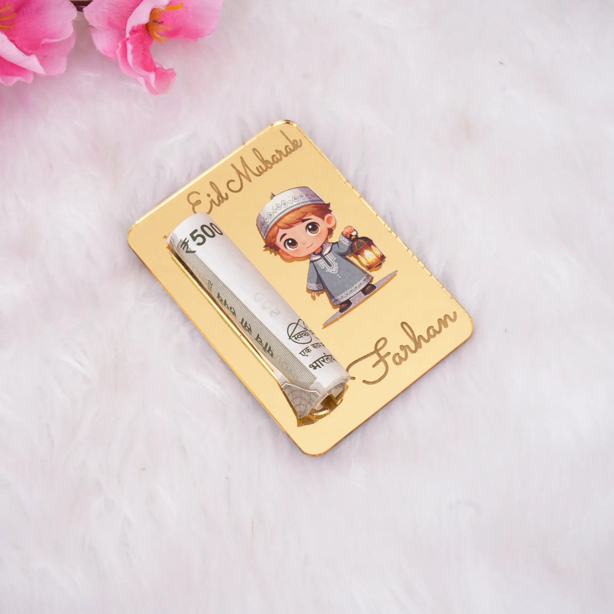 Eid Mubarak acrylic gift cards with cartoon boy design for Eid celebration Main image