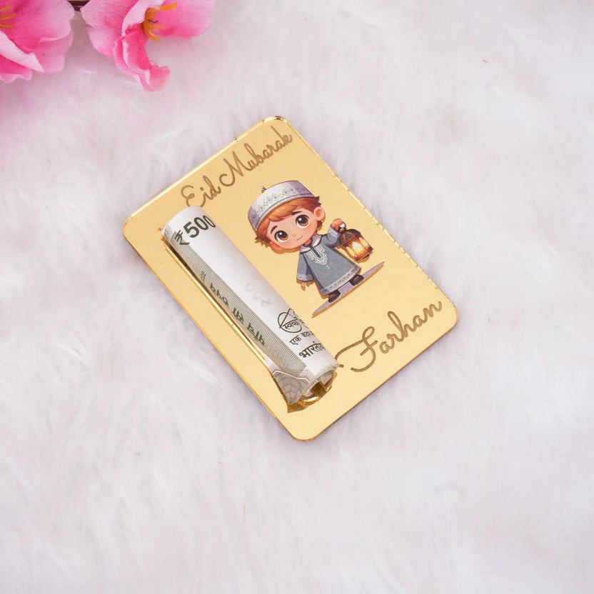 Eid Mubarak acrylic gift cards with cartoon boy design for Eid celebration Main image