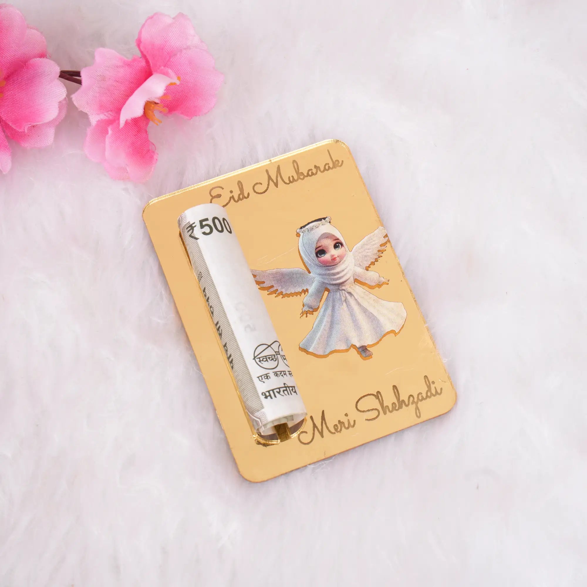 Eid Mubarak acrylic gift cards with cartoon girl design for Eid celebration