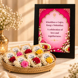 Khushboo-e-Gajra wedding frame displayed with personalised Haldi favors and flowers