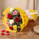Elegant Mix Roses Bunch — detail of the flowers and wrapping