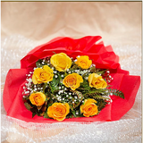 Embellish 8 Yellow Roses Bouquet — detail of the flowers and wrapping