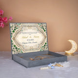 Emerald Luxury Green Nikah Nama Hamper – emerald velvet box with gold calligraphy, premium Nikah Nama keepsake for Muslim wedding