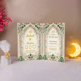 Emerald Luxury Green Nikah Nama Hamper offwhite with thumbprint Nikah Nama – personalised Islamic marriage document in velvet box