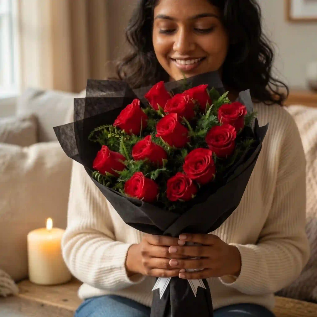 Enchanting Love Red Roses Bouquet — full bouquet view