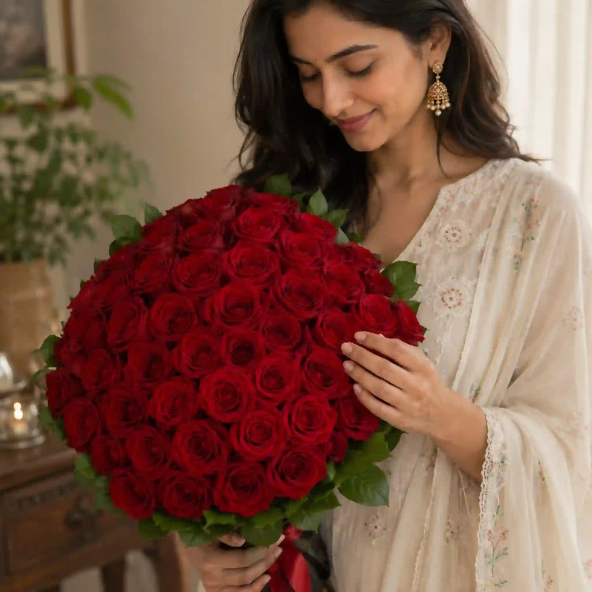 Enigmatic Love Red Roses Bouquet — detail of the flowers and wrapping