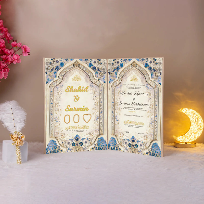 Eternal Petals Nikah Nama - Customizable Keepsake | Unique with thumbprint heart and floral arch, personalized Nikah gift for Shahid & Sarmin. Main image
