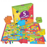 Complete Five Pillars Games set with board, cards, dice, and pawns designed for interactive Islamic education and family entertainment.