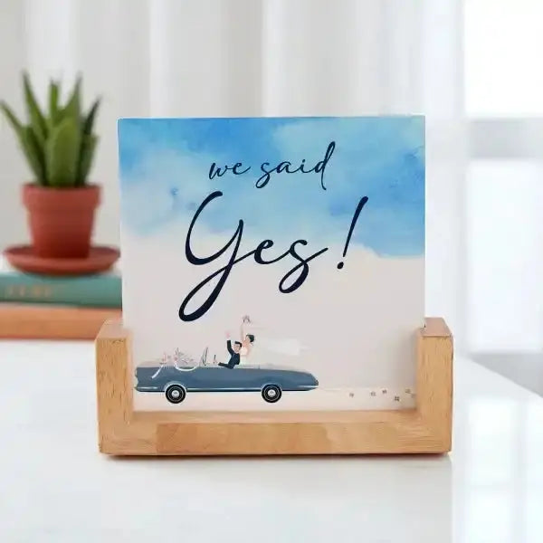 We Said Yes Frame - Personalized Acrylic Photo with wooden base, perfect for romantic home decor or anniversary gifts for couples. Main image