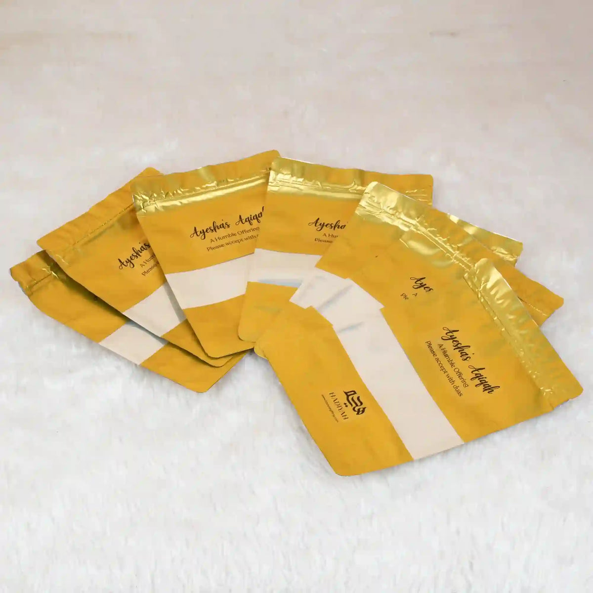 Aqiqah Meat Packets - meat packet | 12 units, customisation in gold hygienic pouches for wedding favors, ideal for Sunnah distribution